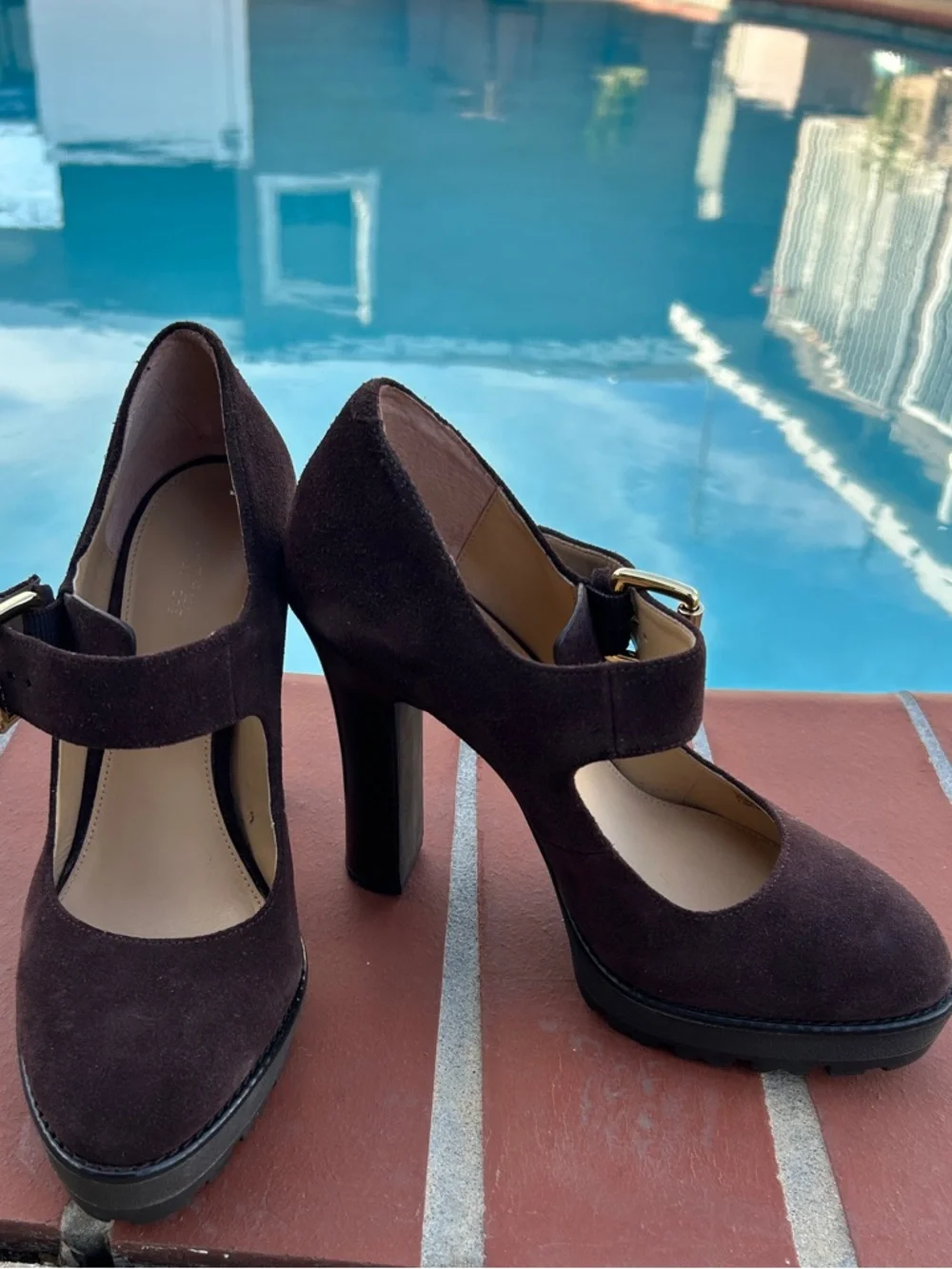 Michael Kors Dark Brown Suede Cutout Platform Heels
